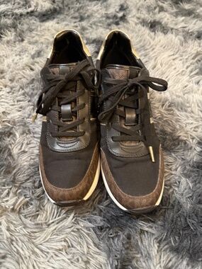 Michael Kors Black and Gold Wedge Sneakers 10 Women